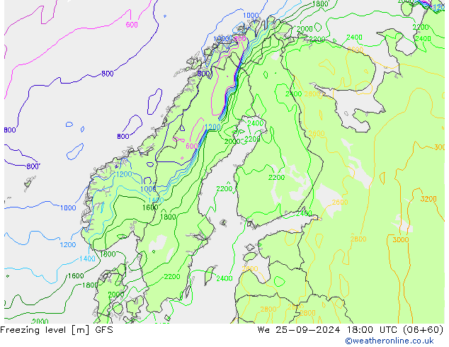 Freezing level GFS ср 25.09.2024 18 UTC