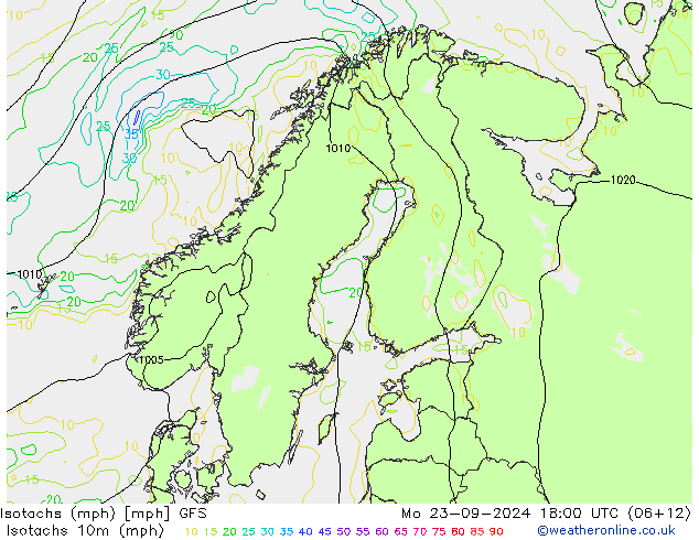 Isotachs (mph) GFS Mo 23.09.2024 18 UTC