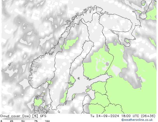 Bewolking (Laag) GFS di 24.09.2024 18 UTC