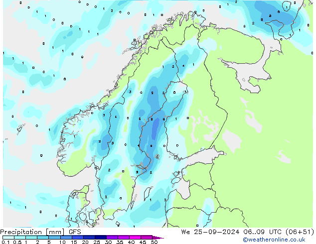 Précipitation GFS mer 25.09.2024 09 UTC