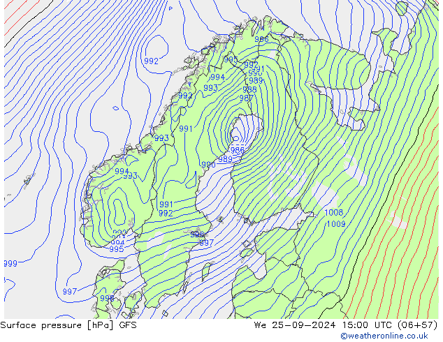 Surface pressure GFS We 25.09.2024 15 UTC