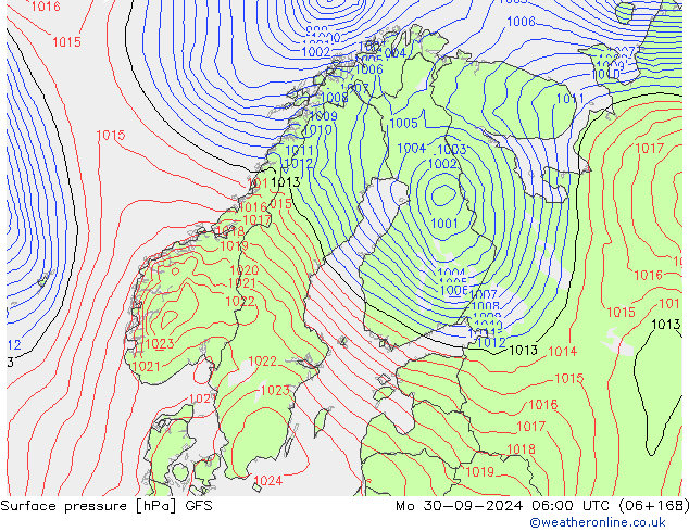 Surface pressure GFS Mo 30.09.2024 06 UTC