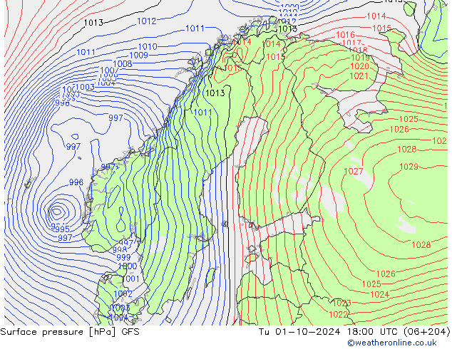 Surface pressure GFS Tu 01.10.2024 18 UTC