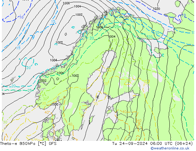 Theta-e 850hPa GFS mar 24.09.2024 06 UTC