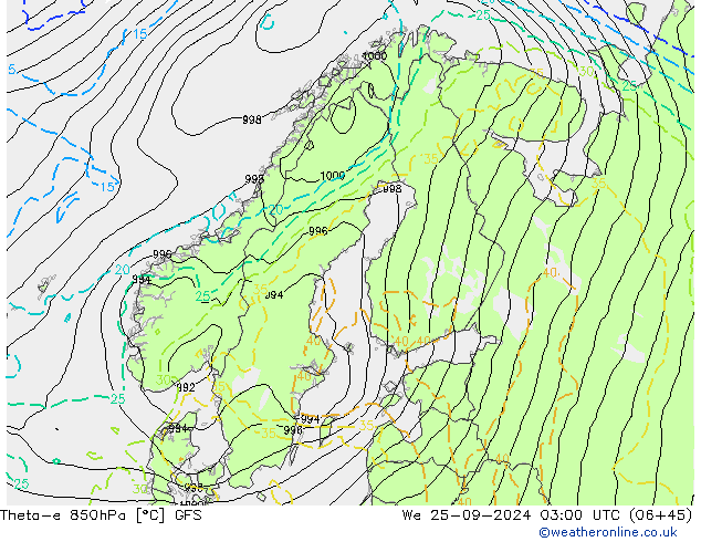 Theta-e 850hPa GFS We 25.09.2024 03 UTC