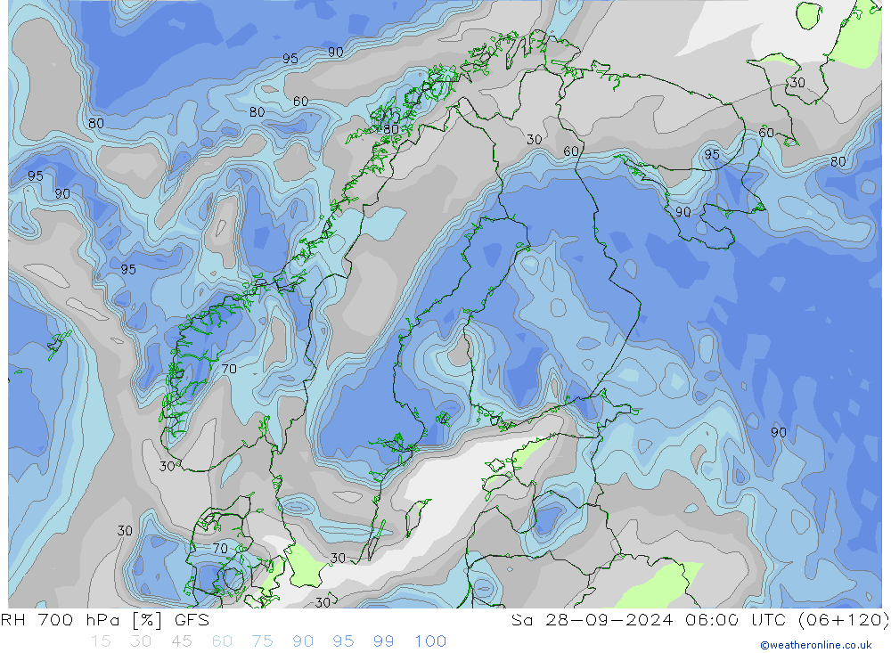 Humidité rel. 700 hPa GFS sam 28.09.2024 06 UTC