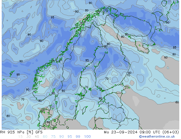 RH 925 hPa GFS  23.09.2024 09 UTC