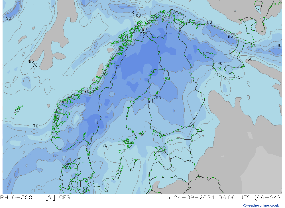 RH 0-300 m GFS Tu 24.09.2024 06 UTC