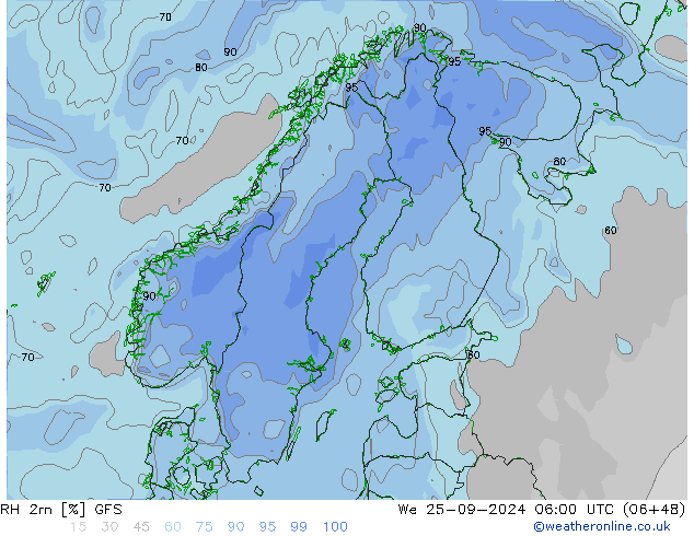 Humidité rel. 2m GFS mer 25.09.2024 06 UTC