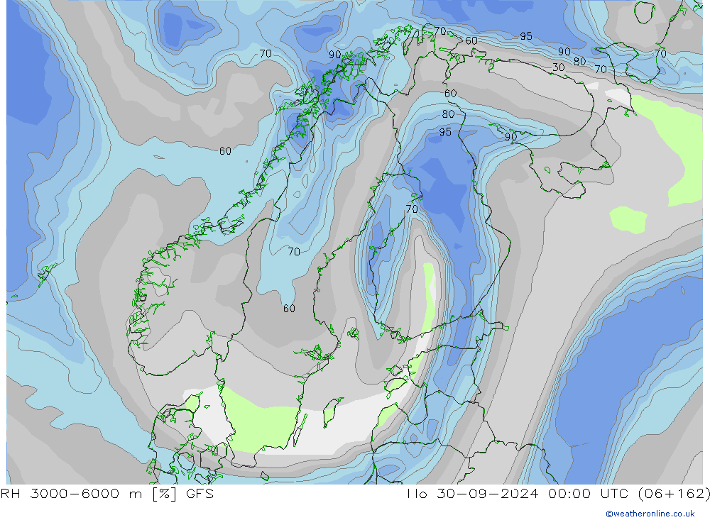 RH 3000-6000 m GFS Mo 30.09.2024 00 UTC