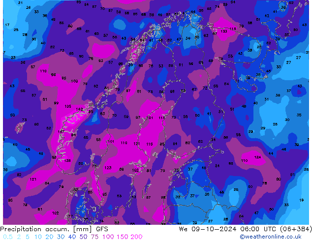 Precipitation accum. GFS We 09.10.2024 06 UTC