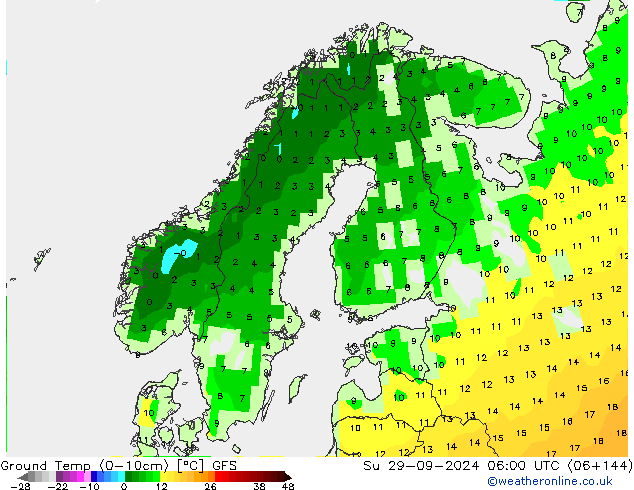 Temp. 10cm GFS zo 29.09.2024 06 UTC