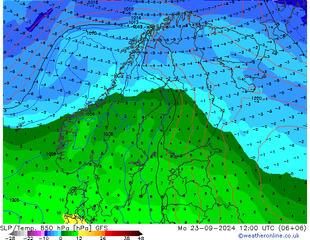 SLP/Temp. 850 hPa GFS Mo 23.09.2024 12 UTC