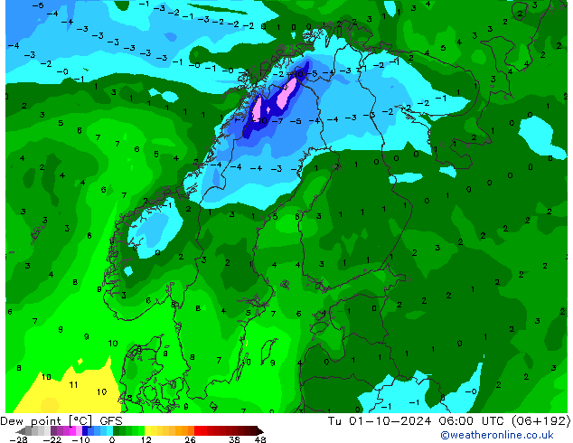 Taupunkt GFS Di 01.10.2024 06 UTC