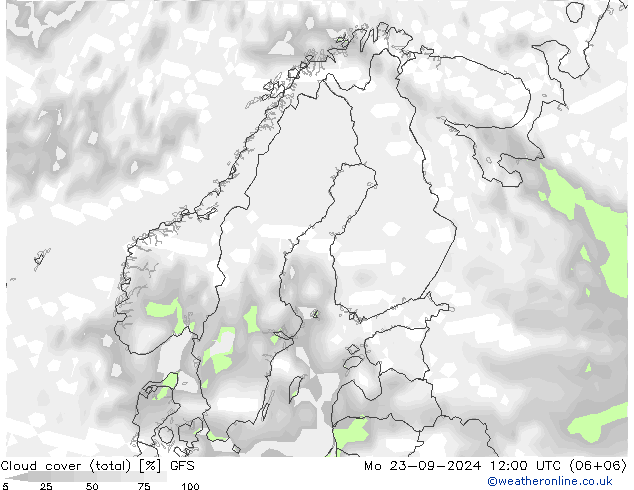 Cloud cover (total) GFS Mo 23.09.2024 12 UTC