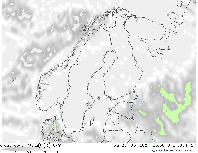 Bewolking (Totaal) GFS wo 25.09.2024 00 UTC