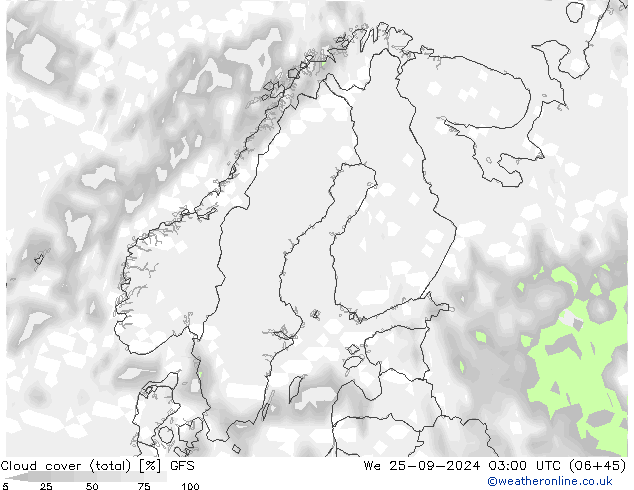 Cloud cover (total) GFS We 25.09.2024 03 UTC