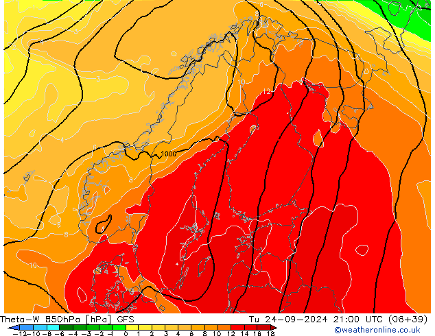 Theta-W 850hPa GFS Tu 24.09.2024 21 UTC