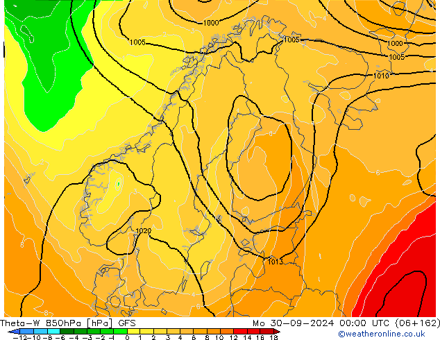 Theta-W 850hPa GFS Po 30.09.2024 00 UTC