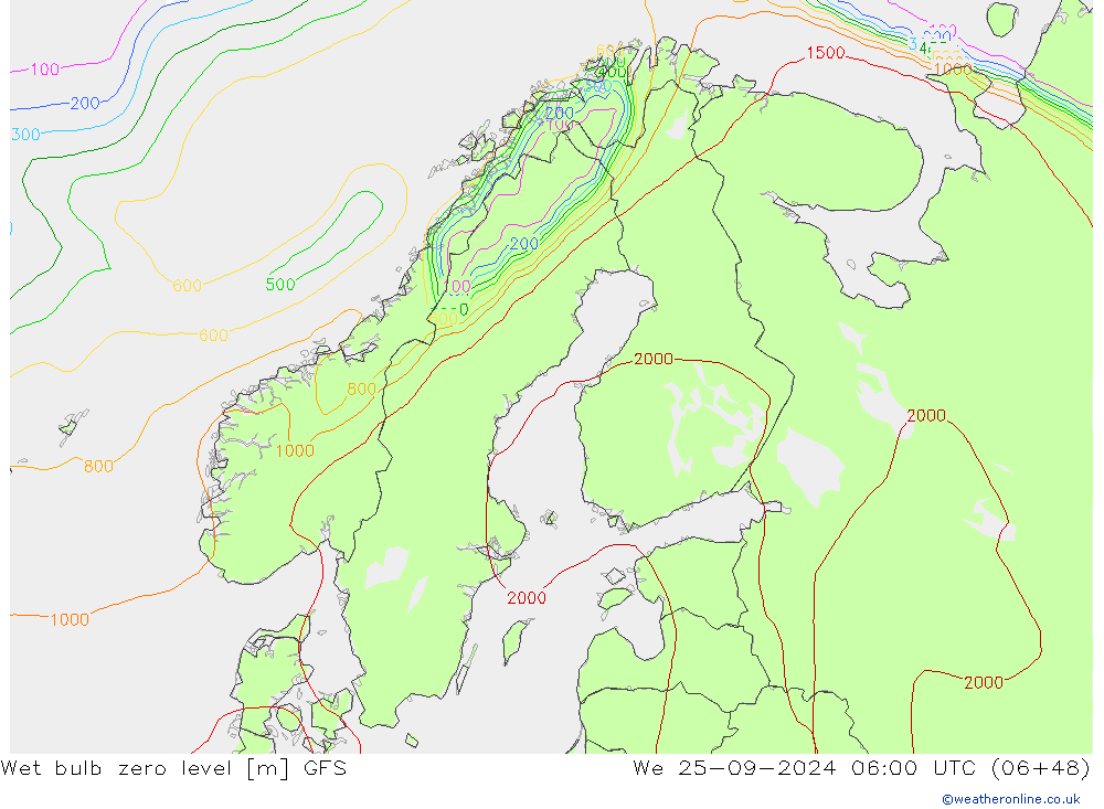 Theta-W Nulgradenniveau GFS wo 25.09.2024 06 UTC