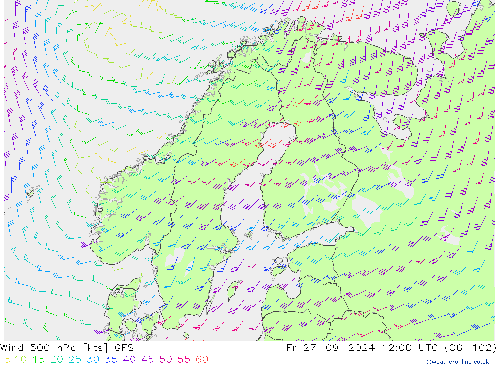 Wind 500 hPa GFS Pá 27.09.2024 12 UTC