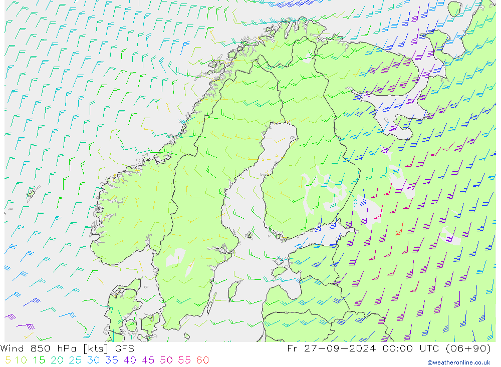 Wind 850 hPa GFS Fr 27.09.2024 00 UTC