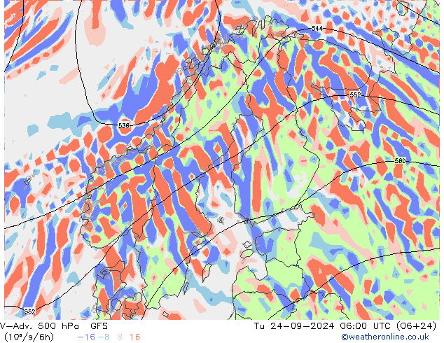 V-Adv. 500 hPa GFS di 24.09.2024 06 UTC