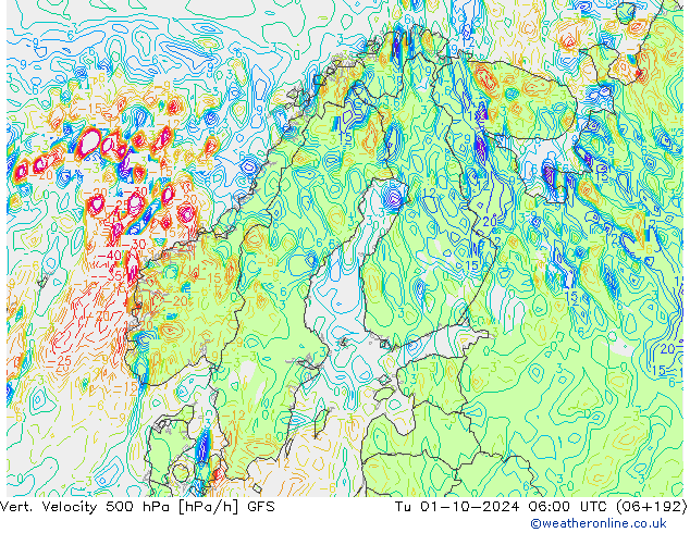 Vert. Velocity 500 hPa GFS wto. 01.10.2024 06 UTC