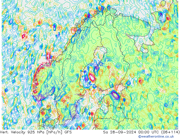 Vert. Velocity 925 hPa GFS sab 28.09.2024 00 UTC