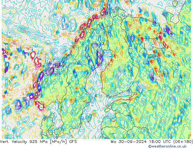 Vert. snelheid 925 hPa GFS ma 30.09.2024 18 UTC