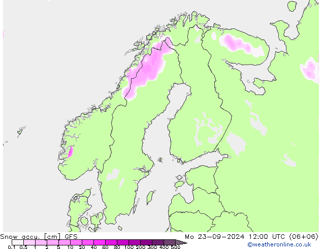 Snow accu. GFS Mo 23.09.2024 12 UTC