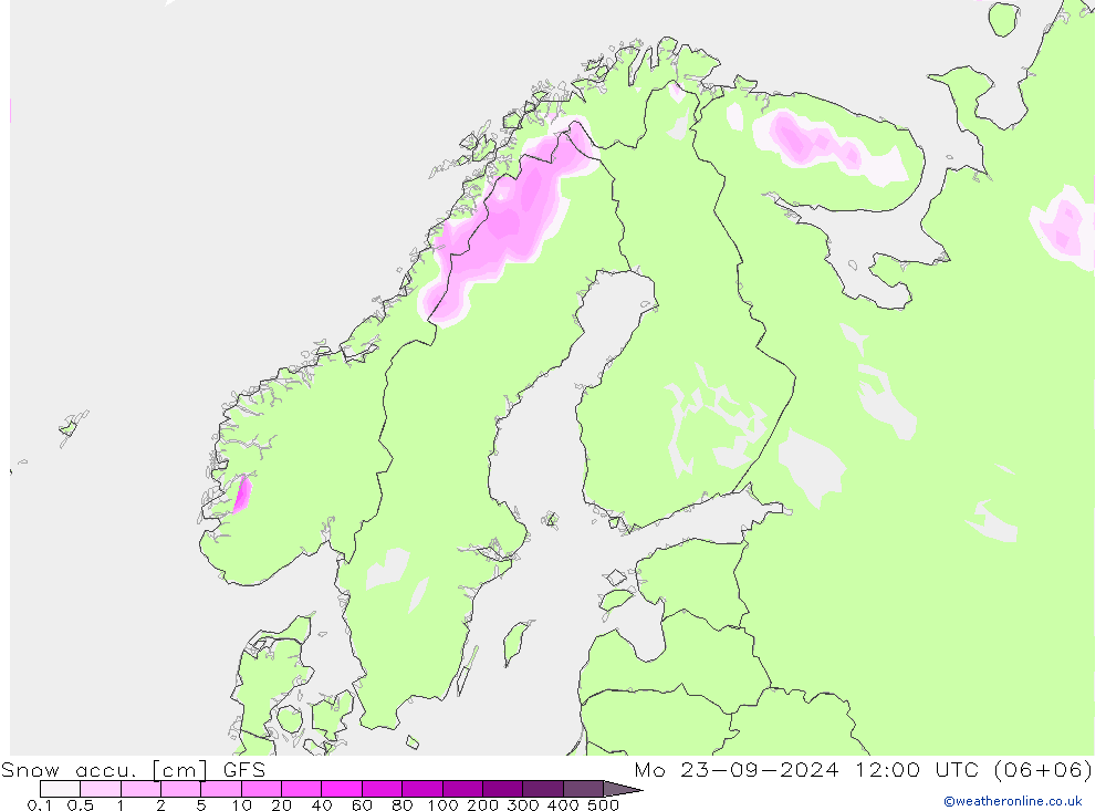 Snow accu. GFS lun 23.09.2024 12 UTC