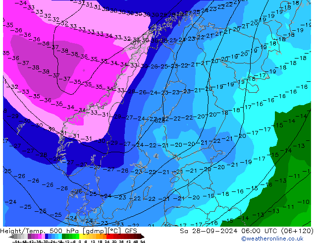 Z500/Regen(+SLP)/Z850 GFS za 28.09.2024 06 UTC