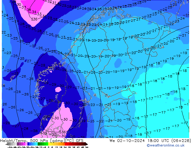 Z500/Rain (+SLP)/Z850 GFS We 02.10.2024 18 UTC