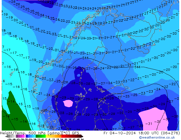 Height/Temp. 500 hPa GFS Sex 04.10.2024 18 UTC