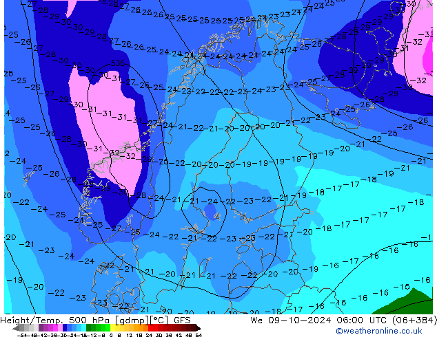 Z500/Rain (+SLP)/Z850 GFS St 09.10.2024 06 UTC