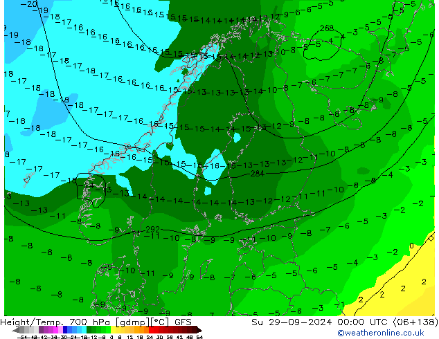 Height/Temp. 700 hPa GFS So 29.09.2024 00 UTC