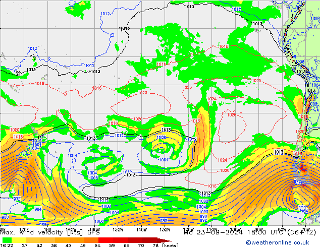 Max. wind velocity GFS lun 23.09.2024 18 UTC