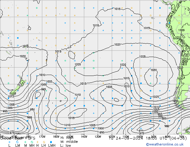 Cloud layer GFS Út 24.09.2024 18 UTC