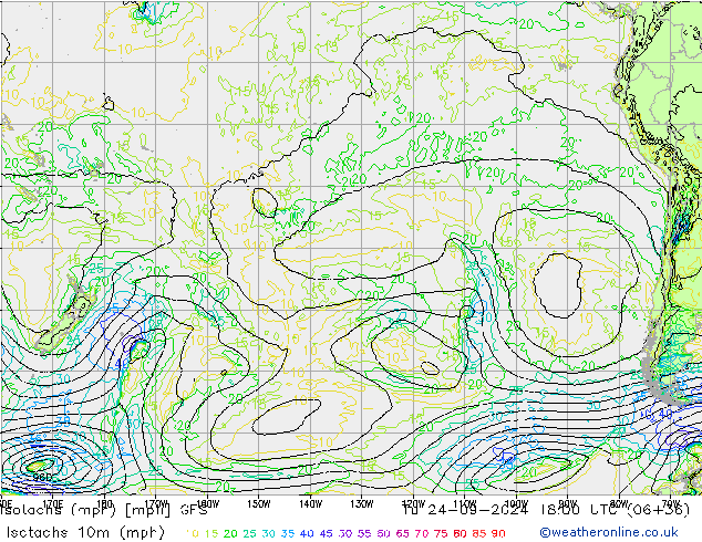 Isotachs (mph) GFS Tu 24.09.2024 18 UTC