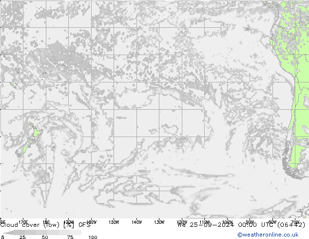 Cloud cover (low) GFS We 25.09.2024 00 UTC