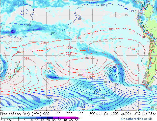 Z500/Rain (+SLP)/Z850 GFS We 09.10.2024 06 UTC