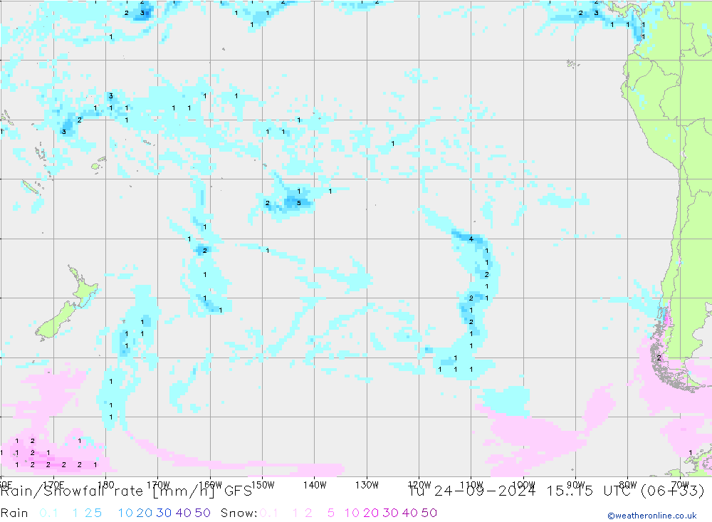 Rain/Snowfall rate GFS Tu 24.09.2024 15 UTC