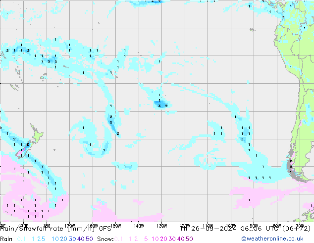 Rain/Snowfall rate GFS gio 26.09.2024 06 UTC