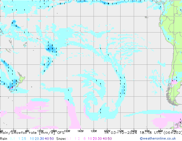 Rain/Snowfall rate GFS Th 03.10.2024 18 UTC