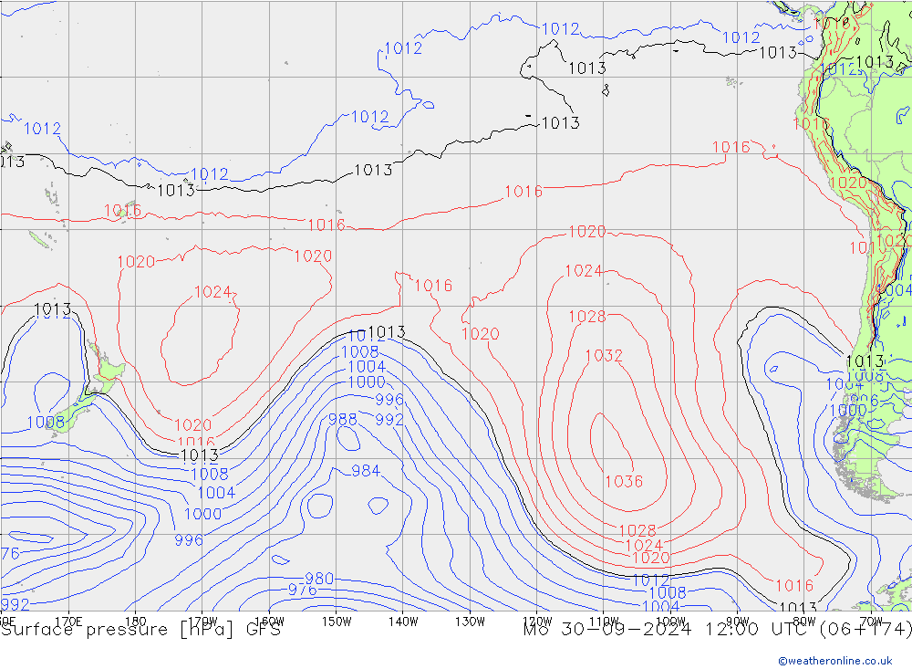 Surface pressure GFS Mo 30.09.2024 12 UTC