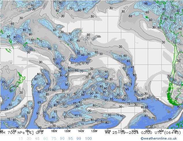 700 hPa Nispi Nem GFS Çar 25.09.2024 03 UTC