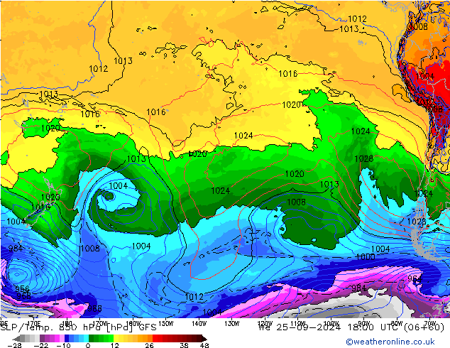 SLP/Temp. 850 hPa GFS We 25.09.2024 18 UTC