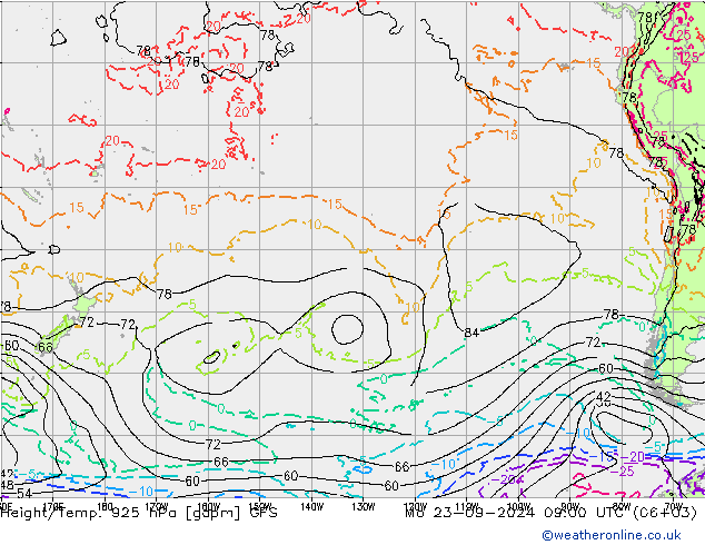 Height/Temp. 925 hPa GFS pon. 23.09.2024 09 UTC