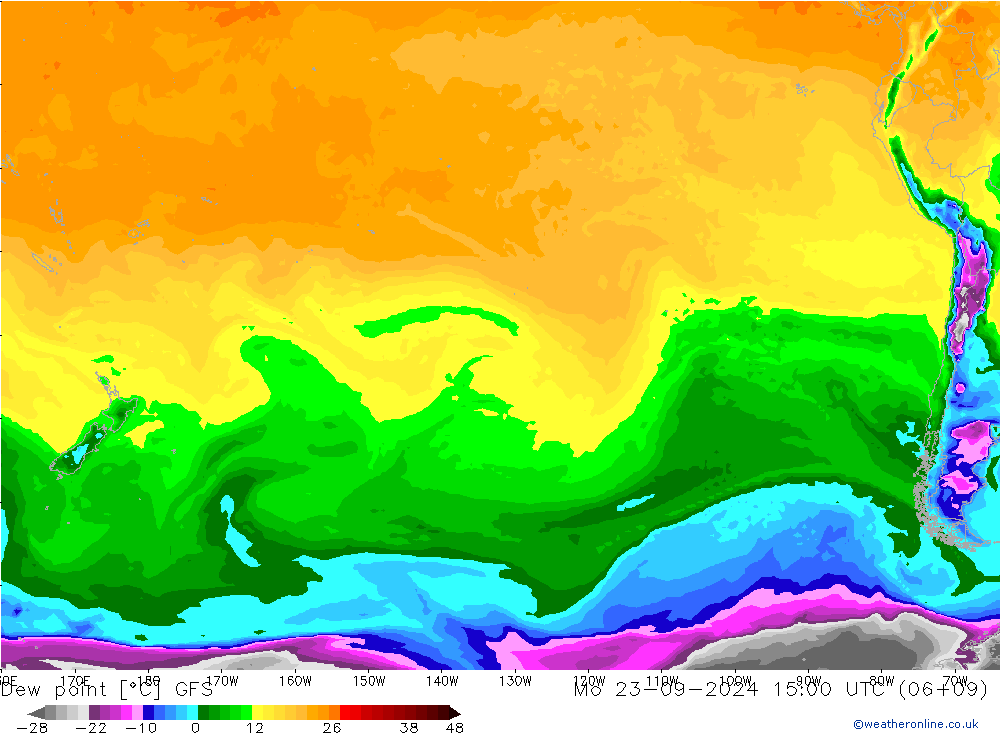 Point de rosée GFS lun 23.09.2024 15 UTC